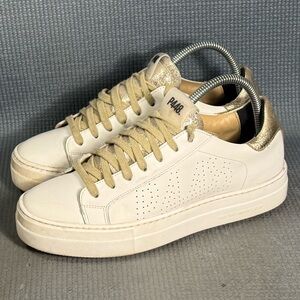 P448 White Sneakers with Metallic Gold Heel and Tongue